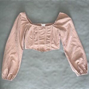 Kirious Los Angeles Long Sleeve Crop Top Beige Size Small